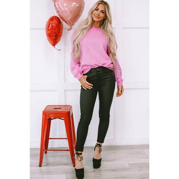 NWT AMELIA BUBBLEGUM PINK PEARL CREWNECK SWEATER - Picture 9 of 16